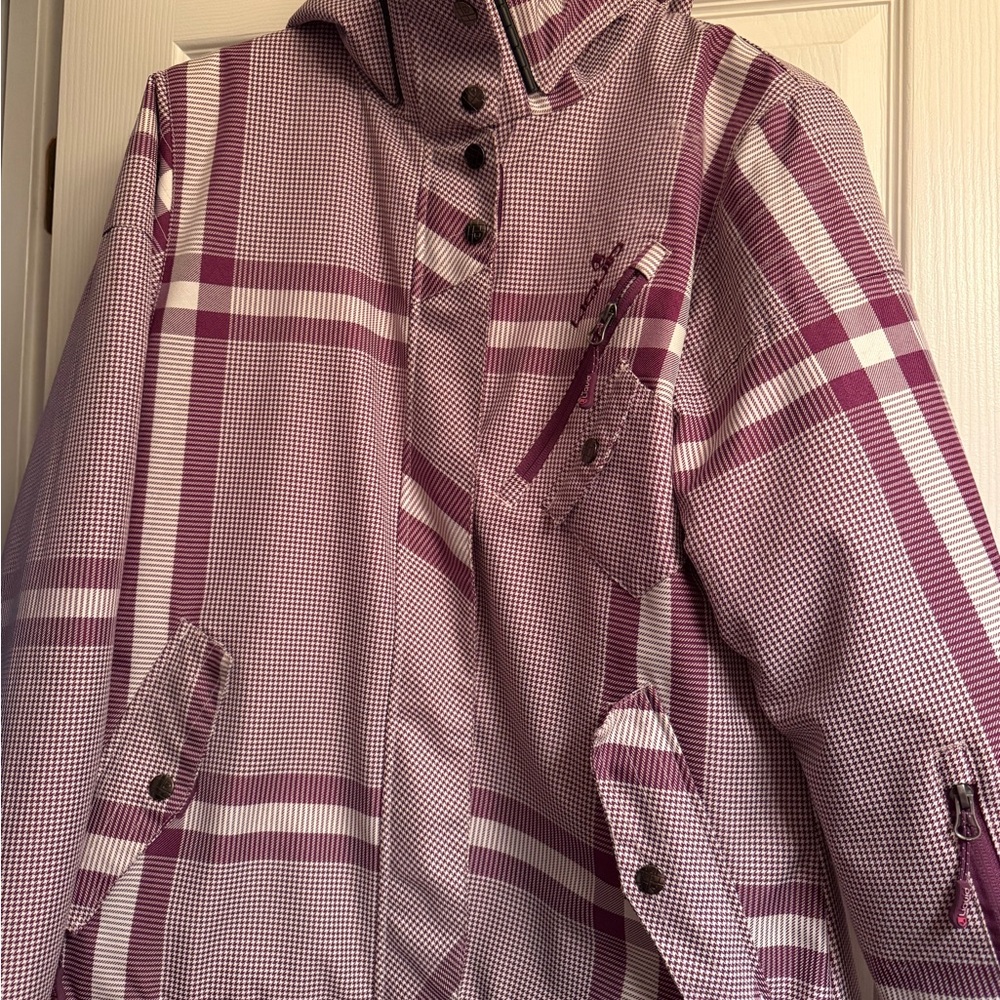 Liquido Plaid Ski Jacket in Purple and White